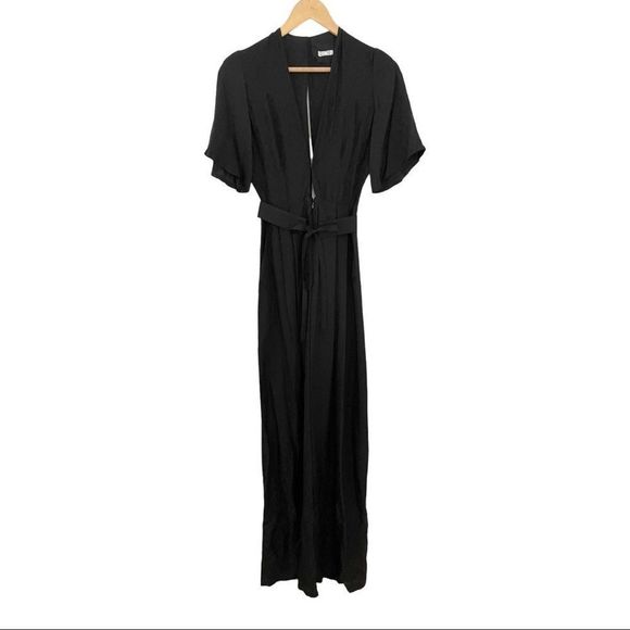 Reformation Black Silk V-neck Jumpsuit - Picture 2 of 8